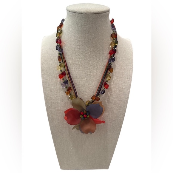 Colorful Lucite Flower Necklace & Earrings Set 19” - Picture 1 of 5